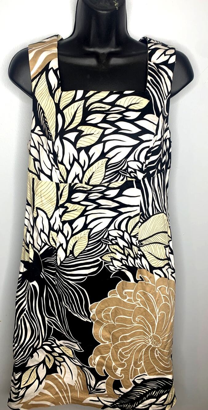 Venus Women's 6 Sleeveless Shift Dress Back Zipper Black White Cream